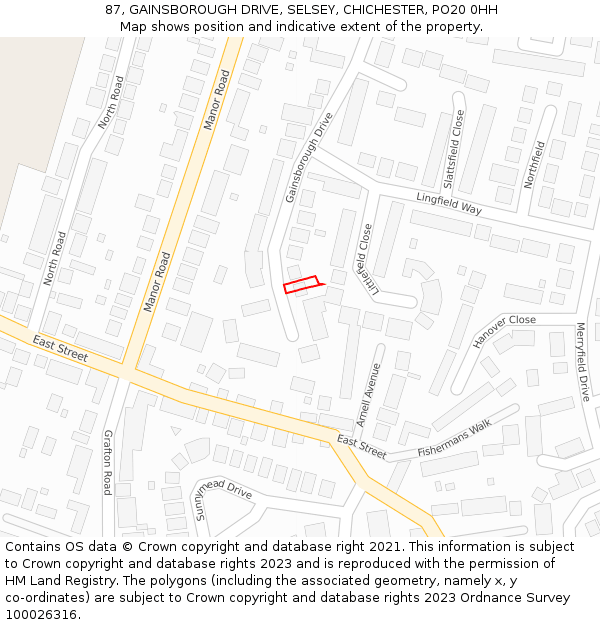 87, GAINSBOROUGH DRIVE, SELSEY, CHICHESTER, PO20 0HH: Location map and indicative extent of plot