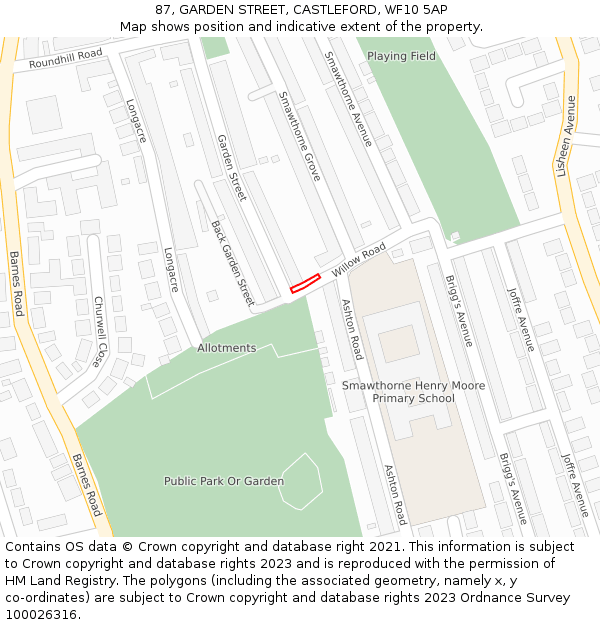 87, GARDEN STREET, CASTLEFORD, WF10 5AP: Location map and indicative extent of plot