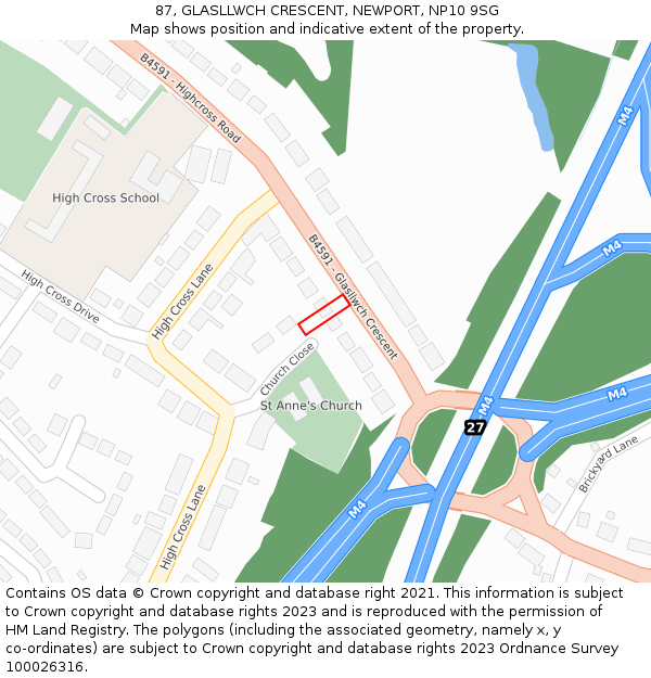 87, GLASLLWCH CRESCENT, NEWPORT, NP10 9SG: Location map and indicative extent of plot