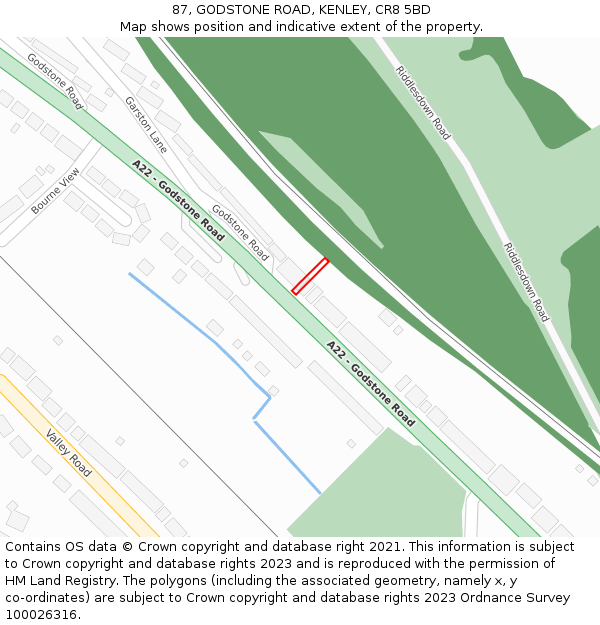 87, GODSTONE ROAD, KENLEY, CR8 5BD: Location map and indicative extent of plot