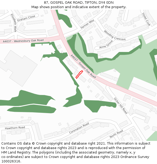 87, GOSPEL OAK ROAD, TIPTON, DY4 0DN: Location map and indicative extent of plot