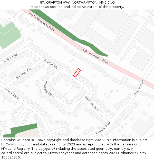 87, GRAFTON WAY, NORTHAMPTON, NN5 6NG: Location map and indicative extent of plot