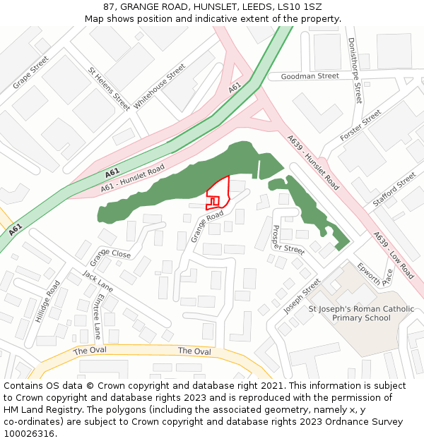 87, GRANGE ROAD, HUNSLET, LEEDS, LS10 1SZ: Location map and indicative extent of plot