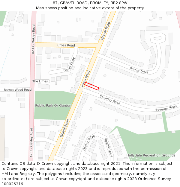 87, GRAVEL ROAD, BROMLEY, BR2 8PW: Location map and indicative extent of plot