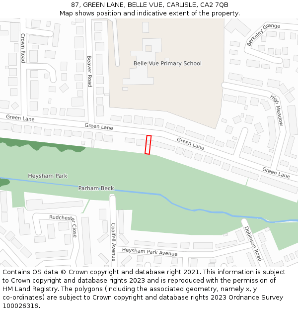 87, GREEN LANE, BELLE VUE, CARLISLE, CA2 7QB: Location map and indicative extent of plot