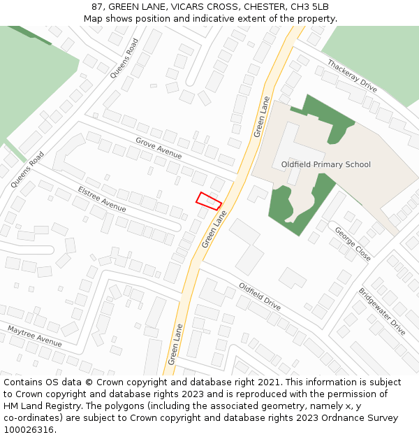 87, GREEN LANE, VICARS CROSS, CHESTER, CH3 5LB: Location map and indicative extent of plot