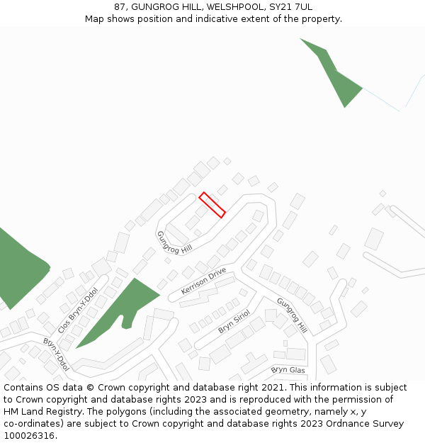 87, GUNGROG HILL, WELSHPOOL, SY21 7UL: Location map and indicative extent of plot