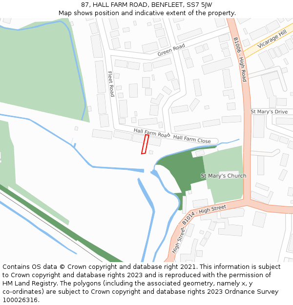 87, HALL FARM ROAD, BENFLEET, SS7 5JW: Location map and indicative extent of plot