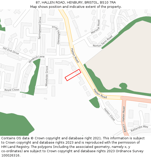 87, HALLEN ROAD, HENBURY, BRISTOL, BS10 7RA: Location map and indicative extent of plot