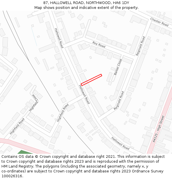 87, HALLOWELL ROAD, NORTHWOOD, HA6 1DY: Location map and indicative extent of plot