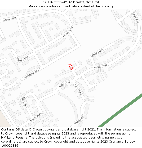 87, HALTER WAY, ANDOVER, SP11 6XL: Location map and indicative extent of plot