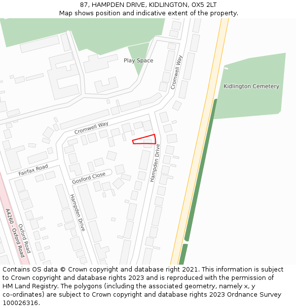 87, HAMPDEN DRIVE, KIDLINGTON, OX5 2LT: Location map and indicative extent of plot