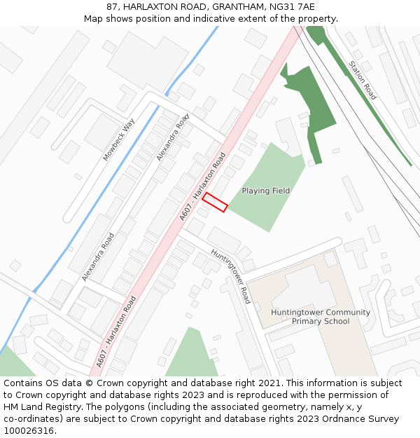 87, HARLAXTON ROAD, GRANTHAM, NG31 7AE: Location map and indicative extent of plot