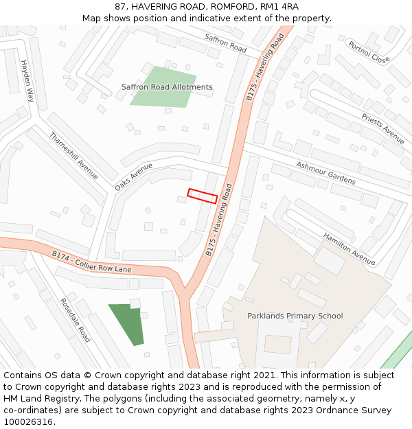 87, HAVERING ROAD, ROMFORD, RM1 4RA: Location map and indicative extent of plot