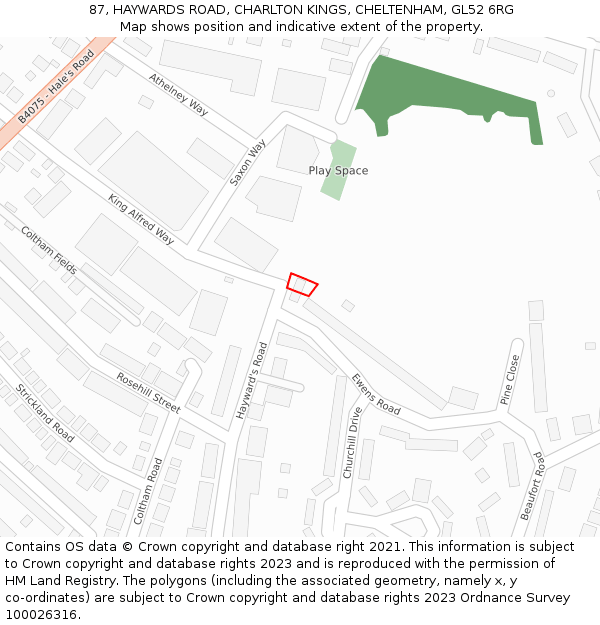 87, HAYWARDS ROAD, CHARLTON KINGS, CHELTENHAM, GL52 6RG: Location map and indicative extent of plot