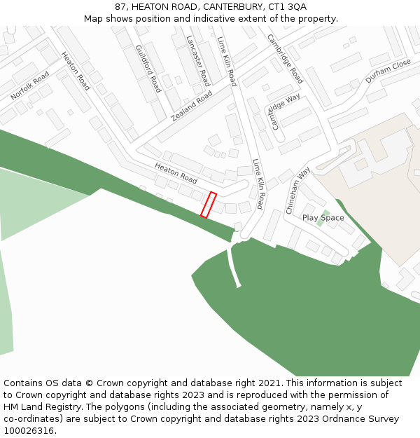 87, HEATON ROAD, CANTERBURY, CT1 3QA: Location map and indicative extent of plot