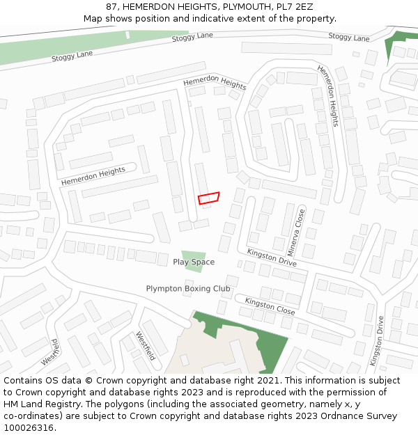 87, HEMERDON HEIGHTS, PLYMOUTH, PL7 2EZ: Location map and indicative extent of plot