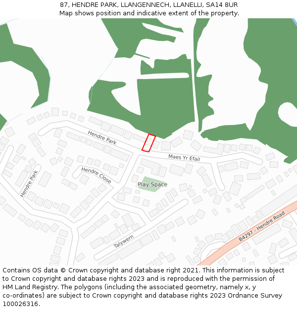 87, HENDRE PARK, LLANGENNECH, LLANELLI, SA14 8UR: Location map and indicative extent of plot