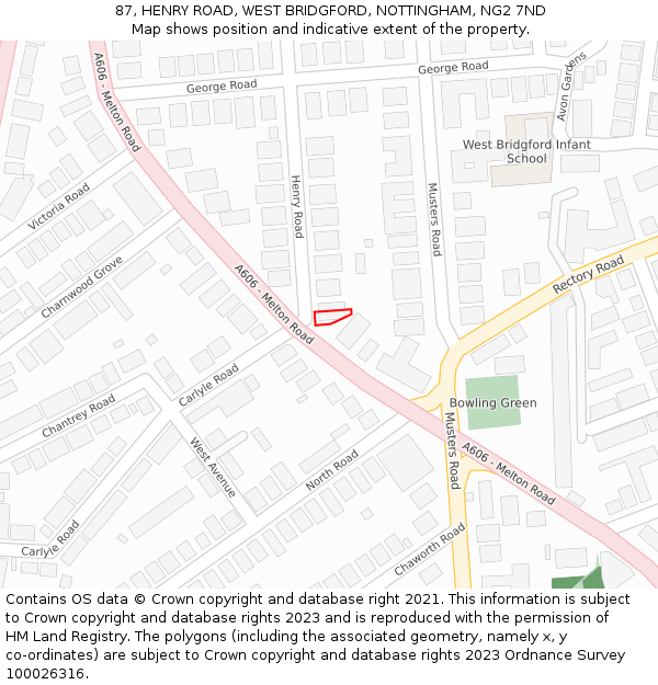 87, HENRY ROAD, WEST BRIDGFORD, NOTTINGHAM, NG2 7ND: Location map and indicative extent of plot