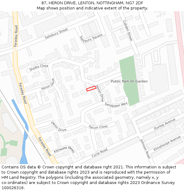 87, HERON DRIVE, LENTON, NOTTINGHAM, NG7 2DF: Location map and indicative extent of plot