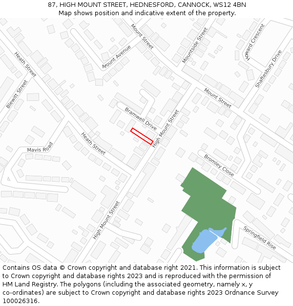 87, HIGH MOUNT STREET, HEDNESFORD, CANNOCK, WS12 4BN: Location map and indicative extent of plot