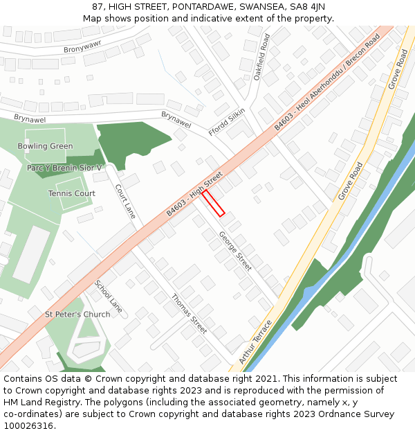 87, HIGH STREET, PONTARDAWE, SWANSEA, SA8 4JN: Location map and indicative extent of plot