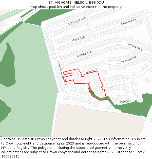 87, HIGHGATE, NELSON, BB9 0DU: Location map and indicative extent of plot