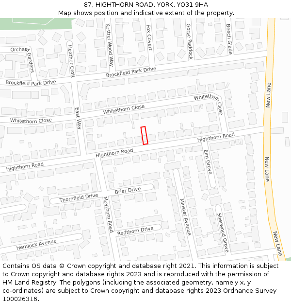 87, HIGHTHORN ROAD, YORK, YO31 9HA: Location map and indicative extent of plot