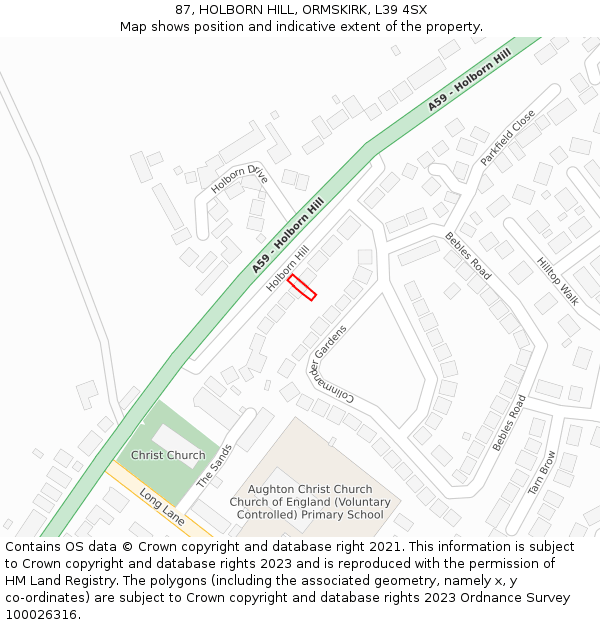 87, HOLBORN HILL, ORMSKIRK, L39 4SX: Location map and indicative extent of plot