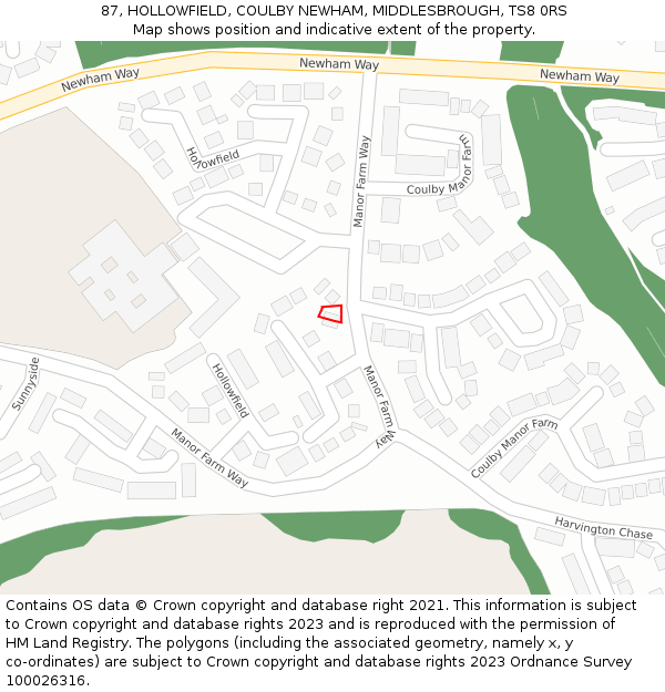 87, HOLLOWFIELD, COULBY NEWHAM, MIDDLESBROUGH, TS8 0RS: Location map and indicative extent of plot