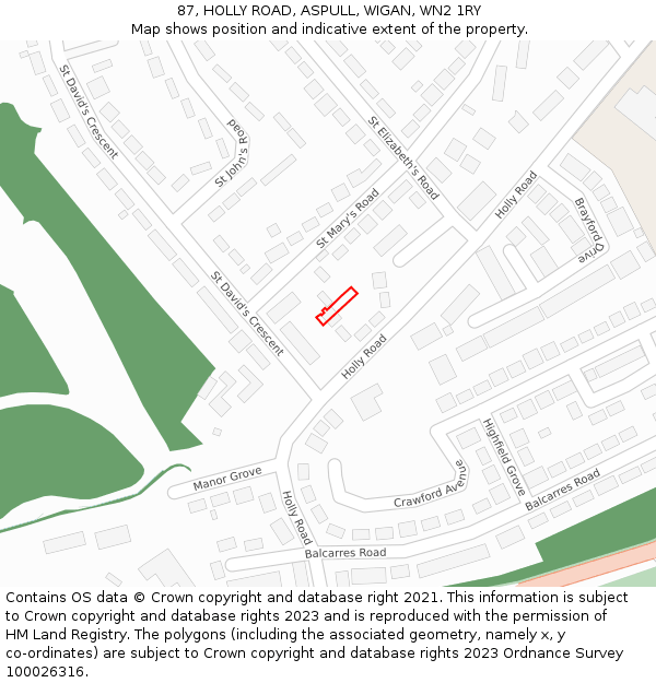 87, HOLLY ROAD, ASPULL, WIGAN, WN2 1RY: Location map and indicative extent of plot