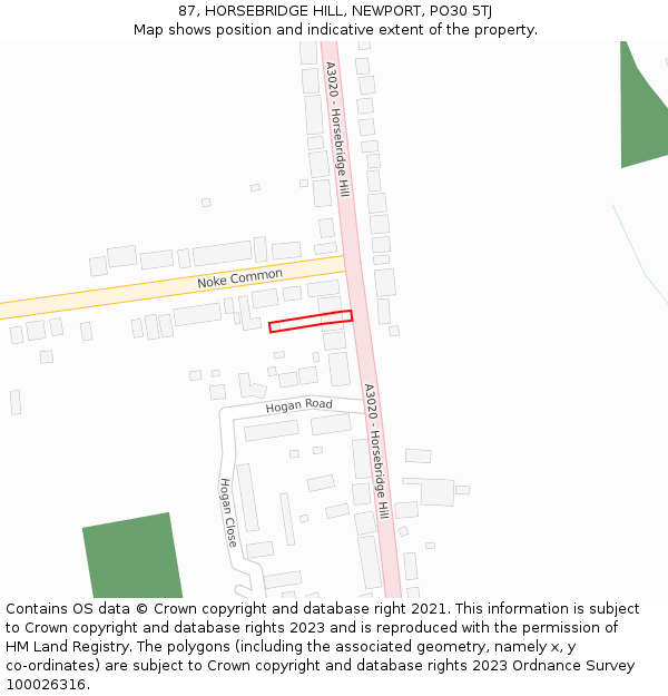 87, HORSEBRIDGE HILL, NEWPORT, PO30 5TJ: Location map and indicative extent of plot