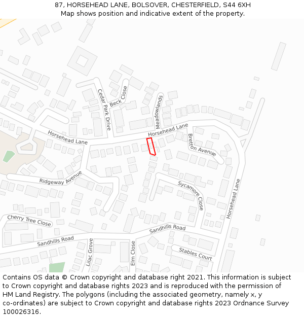 87, HORSEHEAD LANE, BOLSOVER, CHESTERFIELD, S44 6XH: Location map and indicative extent of plot