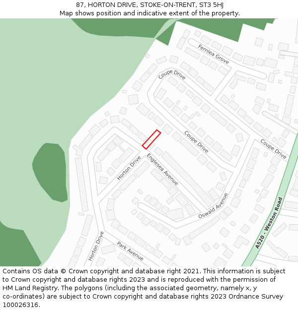 87, HORTON DRIVE, STOKE-ON-TRENT, ST3 5HJ: Location map and indicative extent of plot