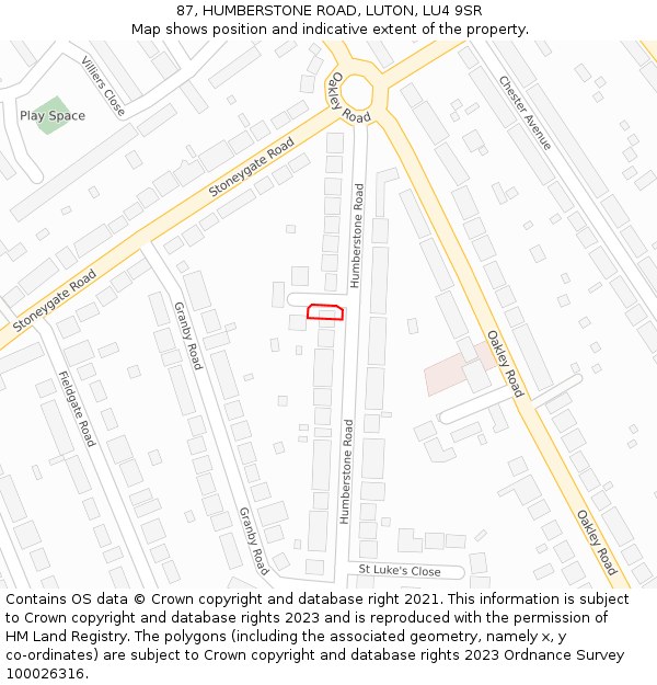 87, HUMBERSTONE ROAD, LUTON, LU4 9SR: Location map and indicative extent of plot