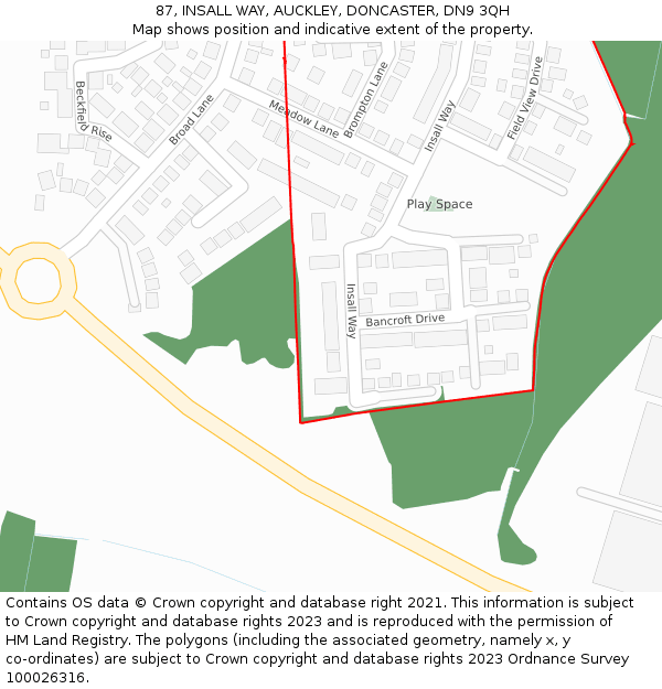 87, INSALL WAY, AUCKLEY, DONCASTER, DN9 3QH: Location map and indicative extent of plot