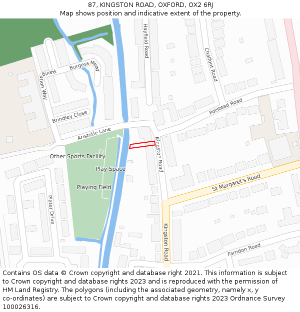 87, KINGSTON ROAD, OXFORD, OX2 6RJ: Location map and indicative extent of plot