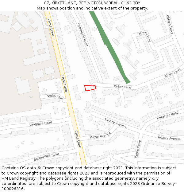 87, KIRKET LANE, BEBINGTON, WIRRAL, CH63 3BY: Location map and indicative extent of plot