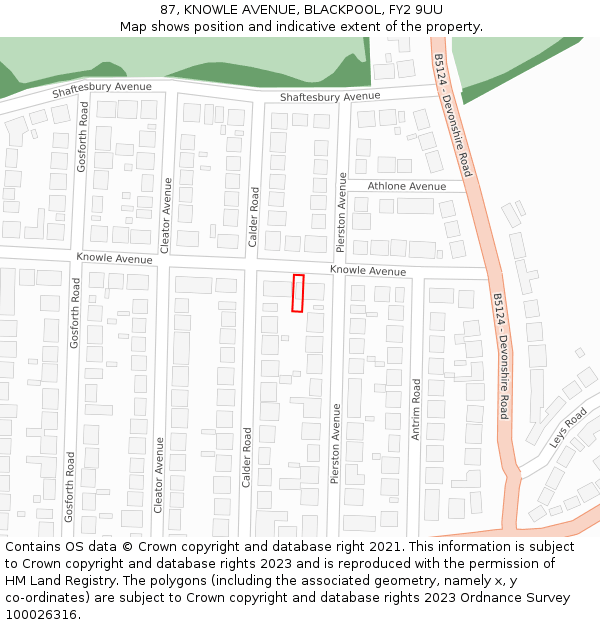 87, KNOWLE AVENUE, BLACKPOOL, FY2 9UU: Location map and indicative extent of plot