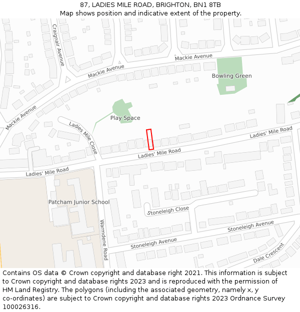 87, LADIES MILE ROAD, BRIGHTON, BN1 8TB: Location map and indicative extent of plot