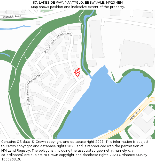 87, LAKESIDE WAY, NANTYGLO, EBBW VALE, NP23 4EN: Location map and indicative extent of plot