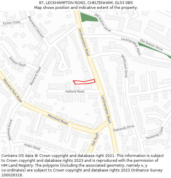 87, LECKHAMPTON ROAD, CHELTENHAM, GL53 0BS: Location map and indicative extent of plot