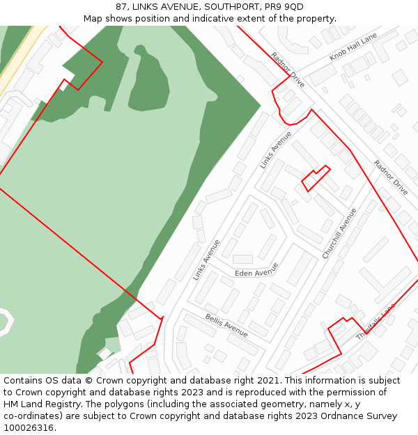 87, LINKS AVENUE, SOUTHPORT, PR9 9QD: Location map and indicative extent of plot