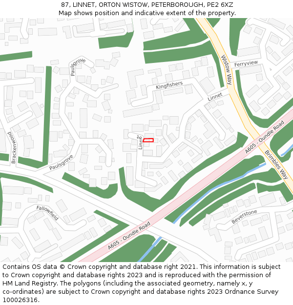 87, LINNET, ORTON WISTOW, PETERBOROUGH, PE2 6XZ: Location map and indicative extent of plot