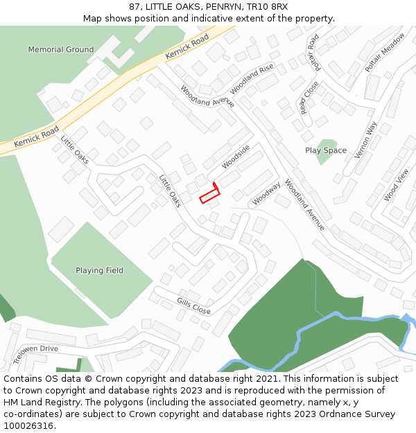 87, LITTLE OAKS, PENRYN, TR10 8RX: Location map and indicative extent of plot