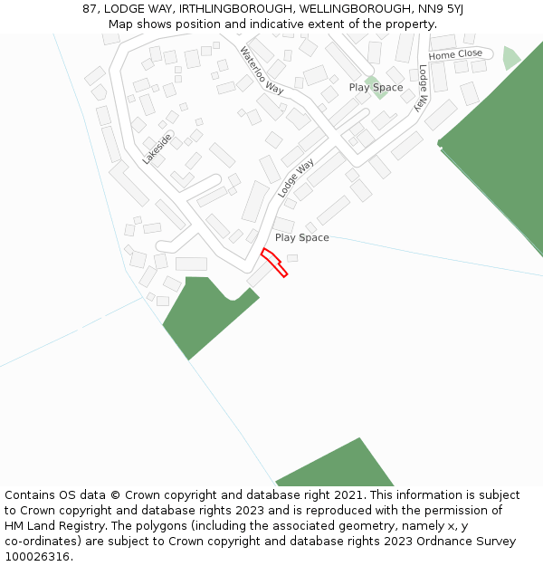 87, LODGE WAY, IRTHLINGBOROUGH, WELLINGBOROUGH, NN9 5YJ: Location map and indicative extent of plot