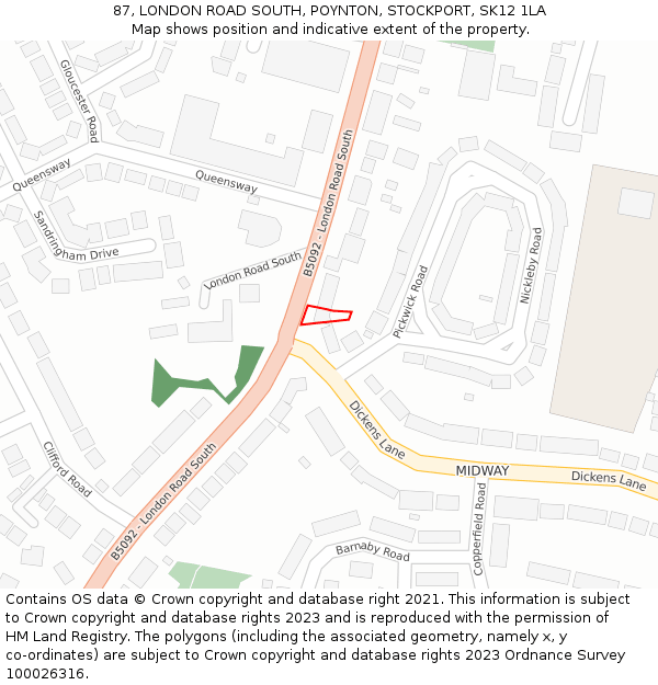 87, LONDON ROAD SOUTH, POYNTON, STOCKPORT, SK12 1LA: Location map and indicative extent of plot