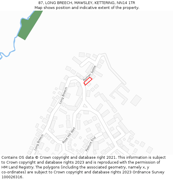 87, LONG BREECH, MAWSLEY, KETTERING, NN14 1TR: Location map and indicative extent of plot