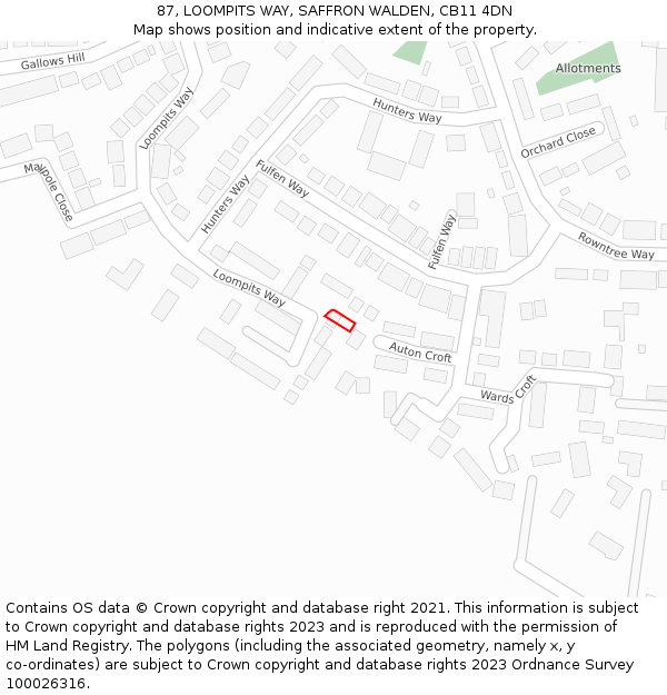 87, LOOMPITS WAY, SAFFRON WALDEN, CB11 4DN: Location map and indicative extent of plot