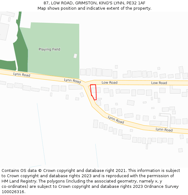 87, LOW ROAD, GRIMSTON, KING'S LYNN, PE32 1AF: Location map and indicative extent of plot